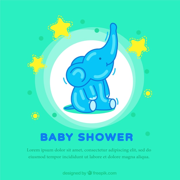 Download Green baby shower card with an elephant Vector | Free Download