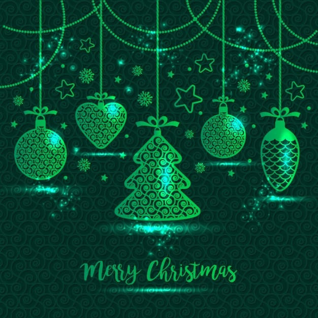 Green background with christmas\
ornaments