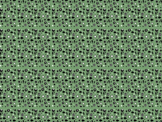 Green background with pattern of rays skulls
clouds