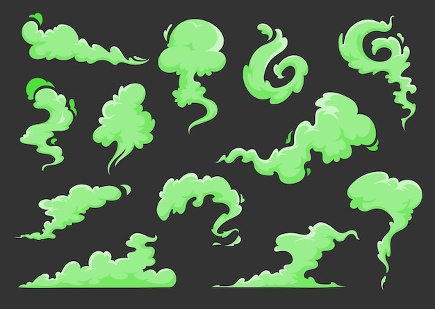 Premium Vector | Green Bad Smell Cartoon Clouds Of Stink