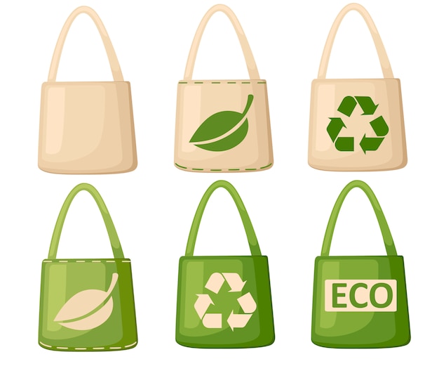 Premium Vector | Green and beige fabric cloth or paper bag. bags with ...