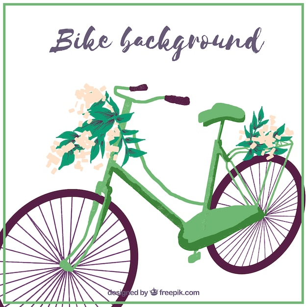 Green bicycle background with floral
decoration
