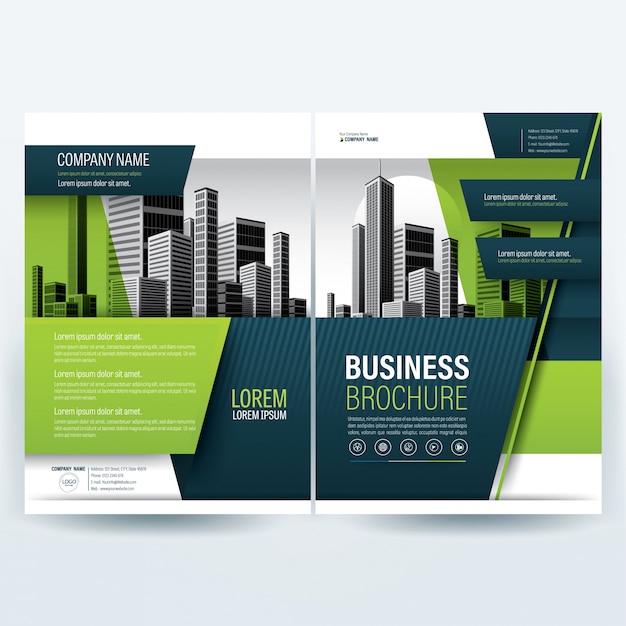 Green business brochure template with geometric shape, front and back ...