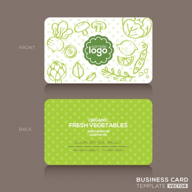 Green business card with vegetables