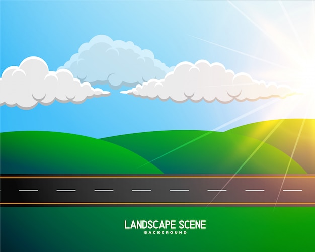 Free Vector | Green cartoon landscape with road background