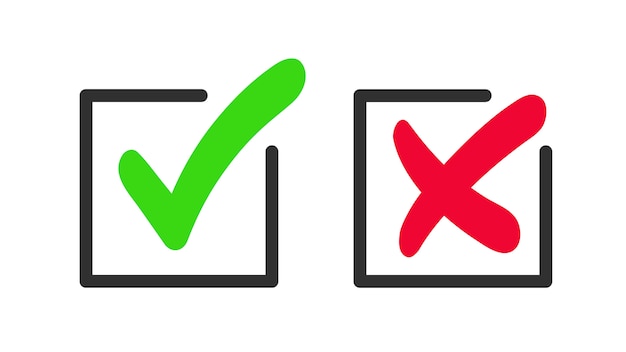 Green checkmark and red cross icon. symbol of approved and reject. Premium Vector