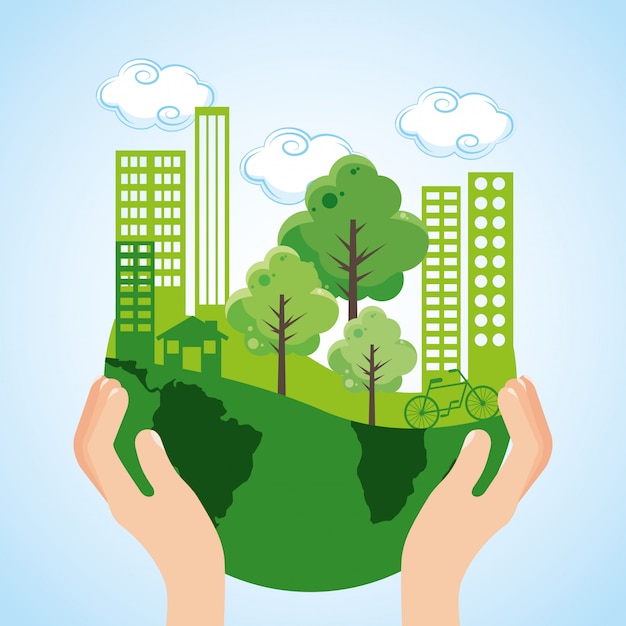 Premium Vector Green City Ecology Cartoon