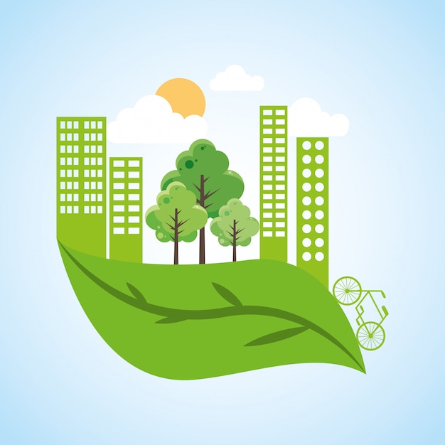 Premium Vector | Green city with leaf