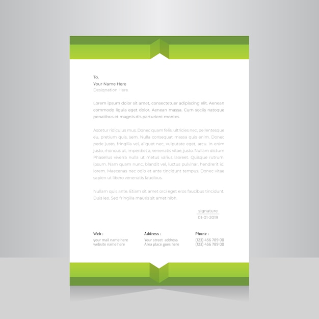 Premium Vector  Green color letterhead template.