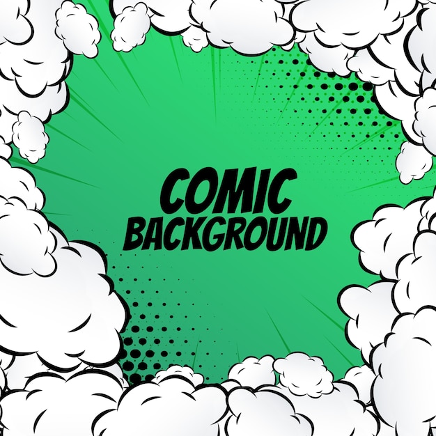 Green comic background with clouds Vector | Free Download