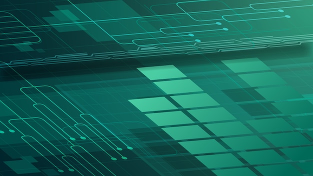 Green digital background for your creativity with graph and chip paths Premium Vector