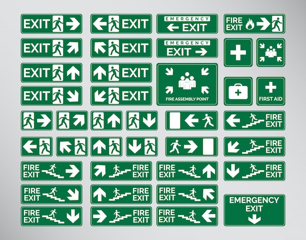 Premium Vector Green Emergency Exit Signs Icon And Symbol Set Template Design