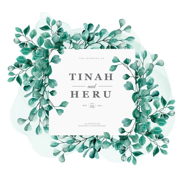 Free Vector | Green Eucalyptus Wedding Invitation Card Template