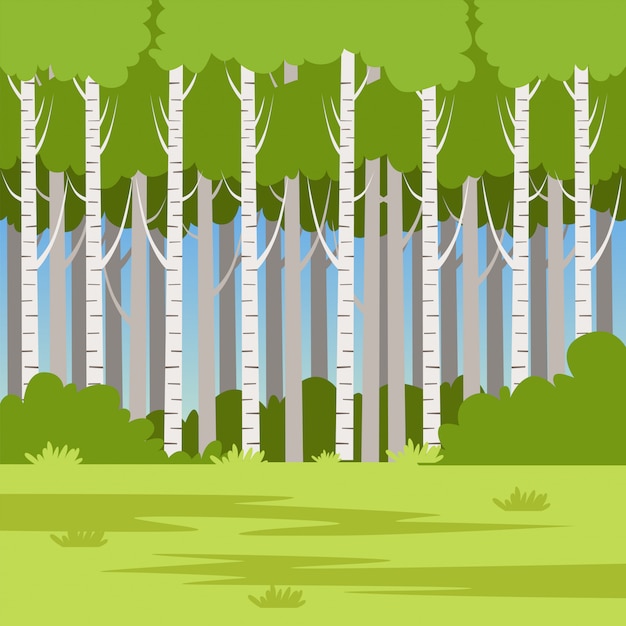 緑の野原と森 美しい夏の風景 自然の背景イラスト プレミアムベクター