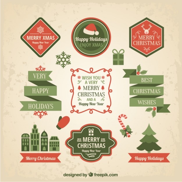 Download Green flat christmas labels | Free Vector