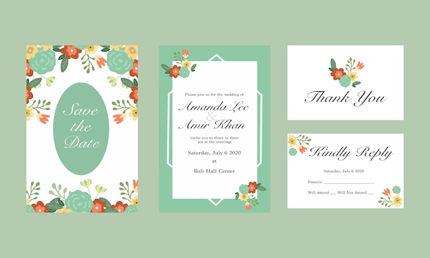 Premium Vector | Green flower wedding invitation card