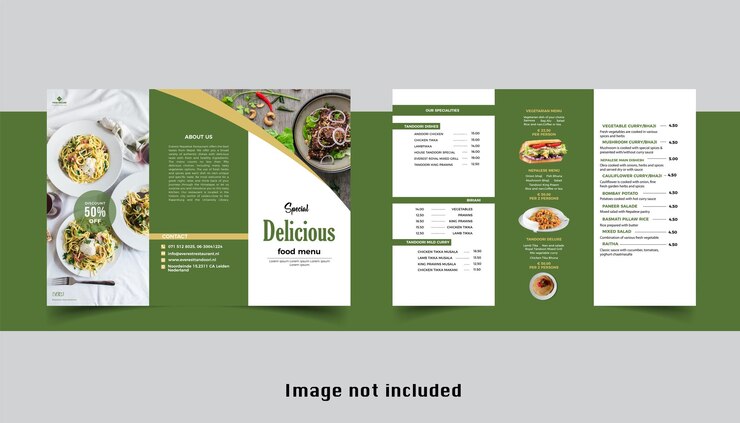 Premium Vector | Green food trifold brochure template fast food menu ...