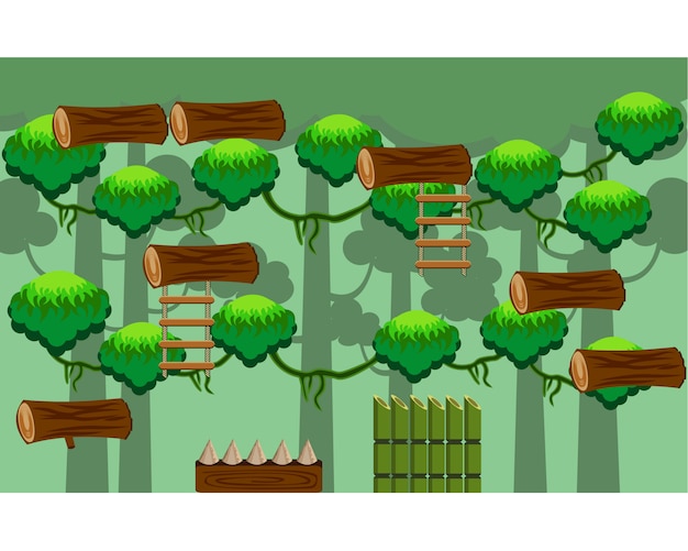 緑の森漫画2dゲームの背景要素 プレミアムベクター