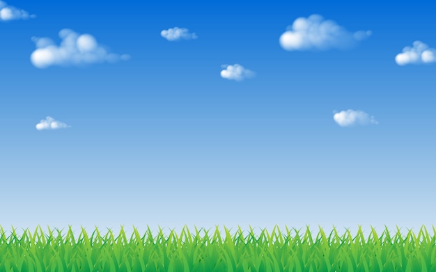 Premium Vector Green Grass And Blue Sky With Cloud And Copy Space