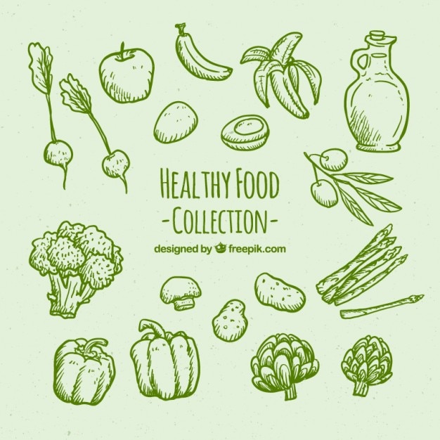 Green hand drawn healthy food set