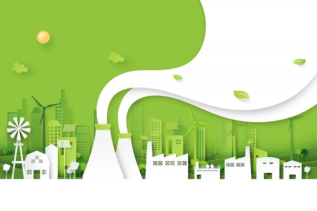 Premium Vector | Green industry on eco friendly city background paper ...