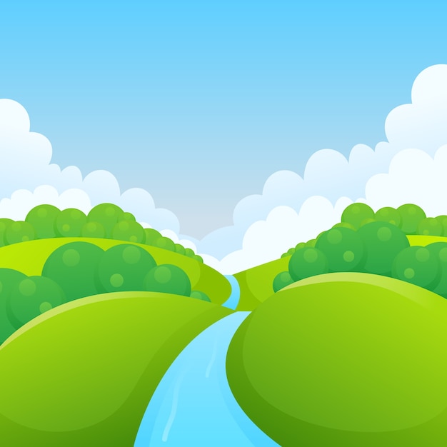 Premium Vector | Green landscape with river trees and flowers