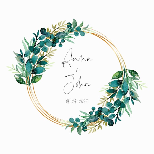 Download Premium Vector | Green leaves watercolor wreath with golden frame