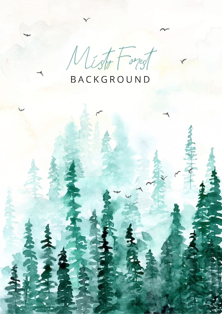 Download Green misty forest watercolor background Vector | Premium Download