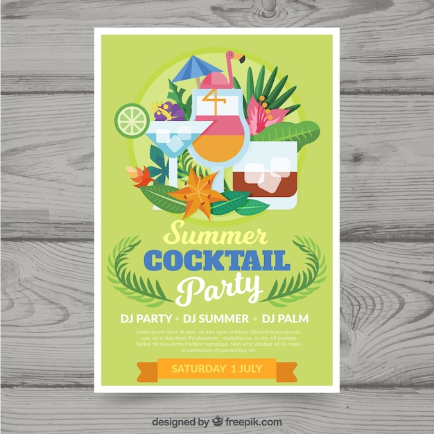 Free Vector | Green party brochure with cocktails in flat design