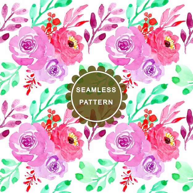 Premium Vector | Green purple watercolor floral seamless pattern