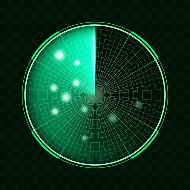 暗い背景に緑色のレーダー 軍事検索システム Hudレーダーディスプレイ イラスト プレミアムベクター