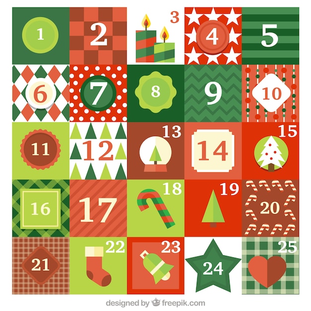Free Vector Green and red advent calendar with many different