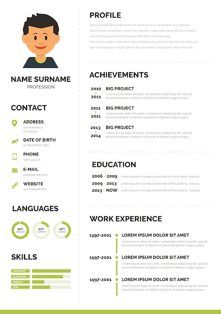 Green Resume Template Vector Free Download
