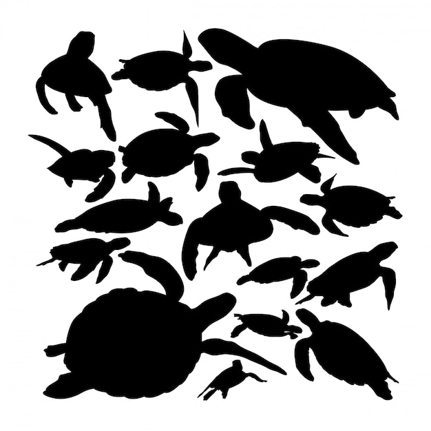 Download Premium Vector | Green sea turtle animal silhouettes