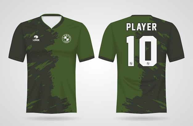 チームのユニフォームとサッカーのtシャツのデザインのための緑のスポーツジャージテンプレート プレミアムベクター