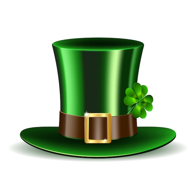 Green st. patrick's day hat with clover | Premium Vector