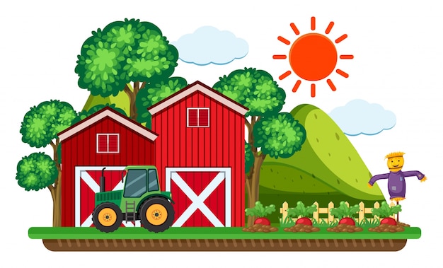 Green Tractor By The Red Barns Vector Premium Download