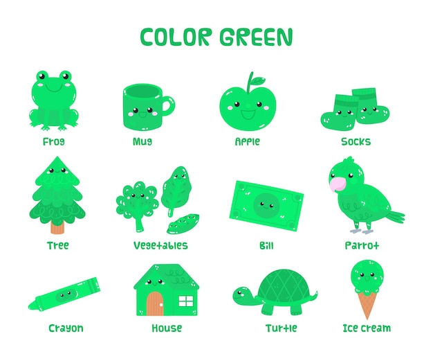 Free Vector | Green Vocabulary Set In English For Kindergarten Kids