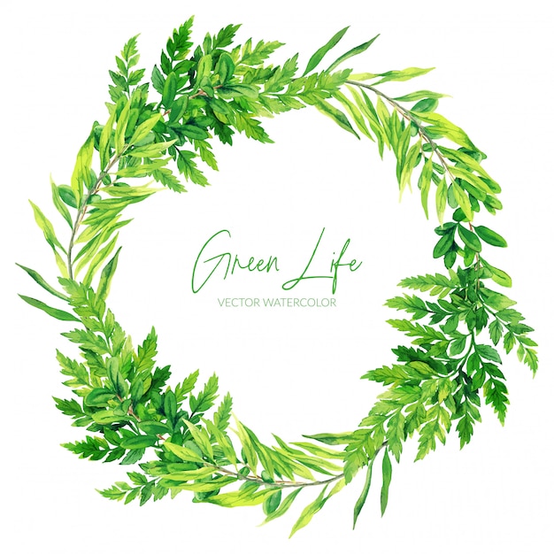 Green watercolor ferns wreath, hand drawn illustration | Premium Vector