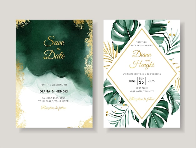 Premium Vector | Green wedding invitation card