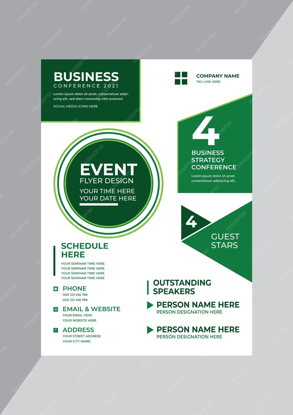 Premium Vector | Green and white modern business event flyer design ...