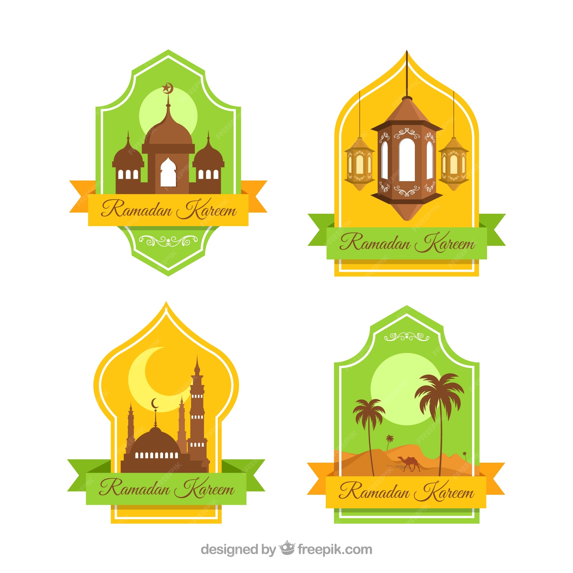 Premium Vector | Green and yellow collection of ramadan labels