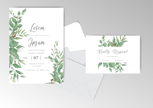 Premium Vector | Greenery floral frame wedding invitation card template