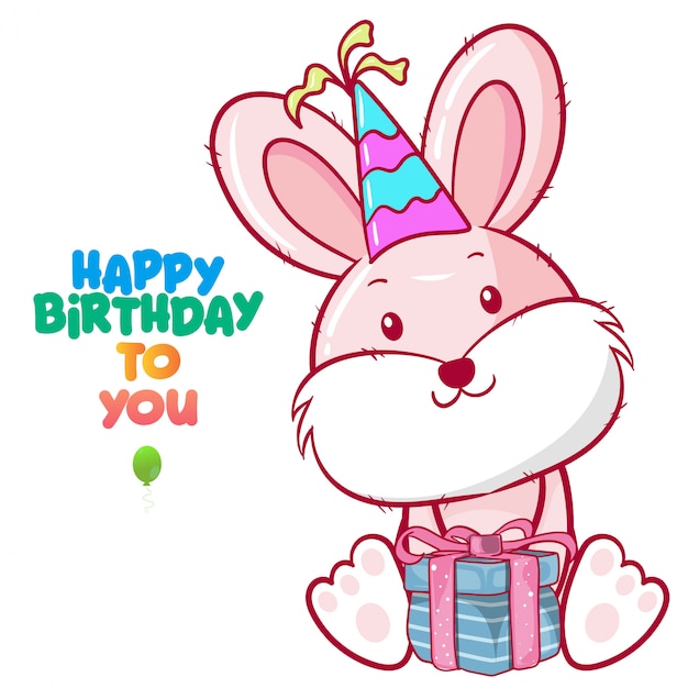 Greeting birthday card with cute rabbit | Premium Vector