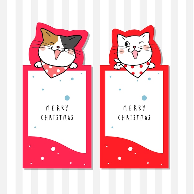 Premium Vector | Greeting card of cat in christmas day