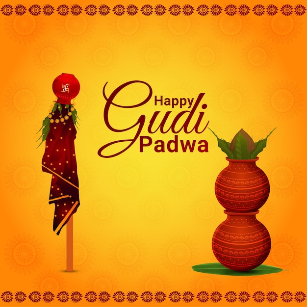 Premium Vector | Greeting card of happy gudi padwa celebration