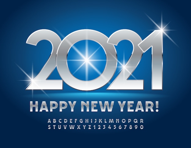 Download Premium Vector | Greeting card happy new year 2021! metallic glossy font. chrome alphabet ...