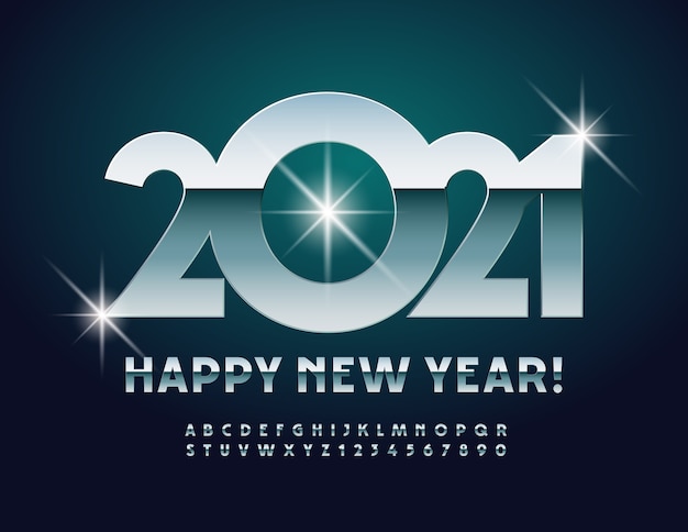 Download Premium Vector | Greeting card happy new year 2021! modern metallic font. glossy alphabet ...