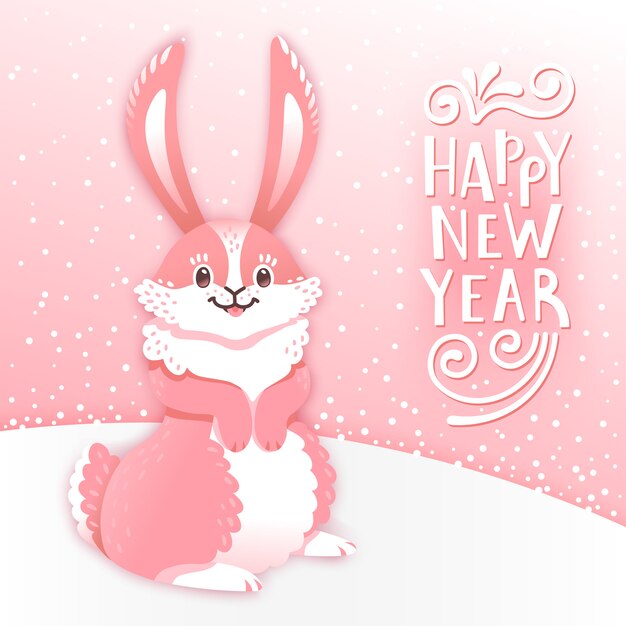 Premium Vector Greeting card happy new year with cartoon rabbit