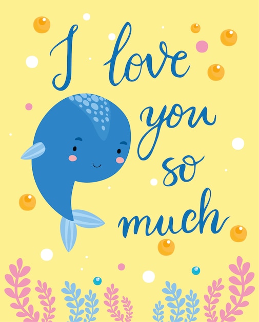 Download Greeting card, i love you very much whale | Free Vector